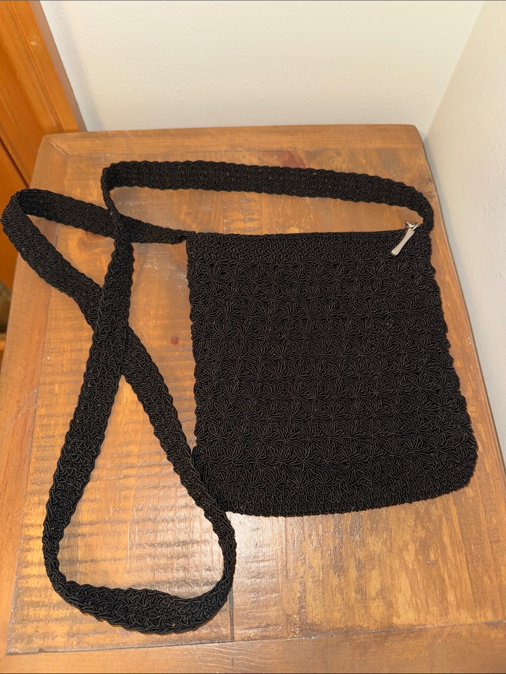 New Black Crochet Crossbody Bag